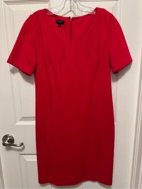 Talbots Red V-Neck Short Sleeve Sheath Dress